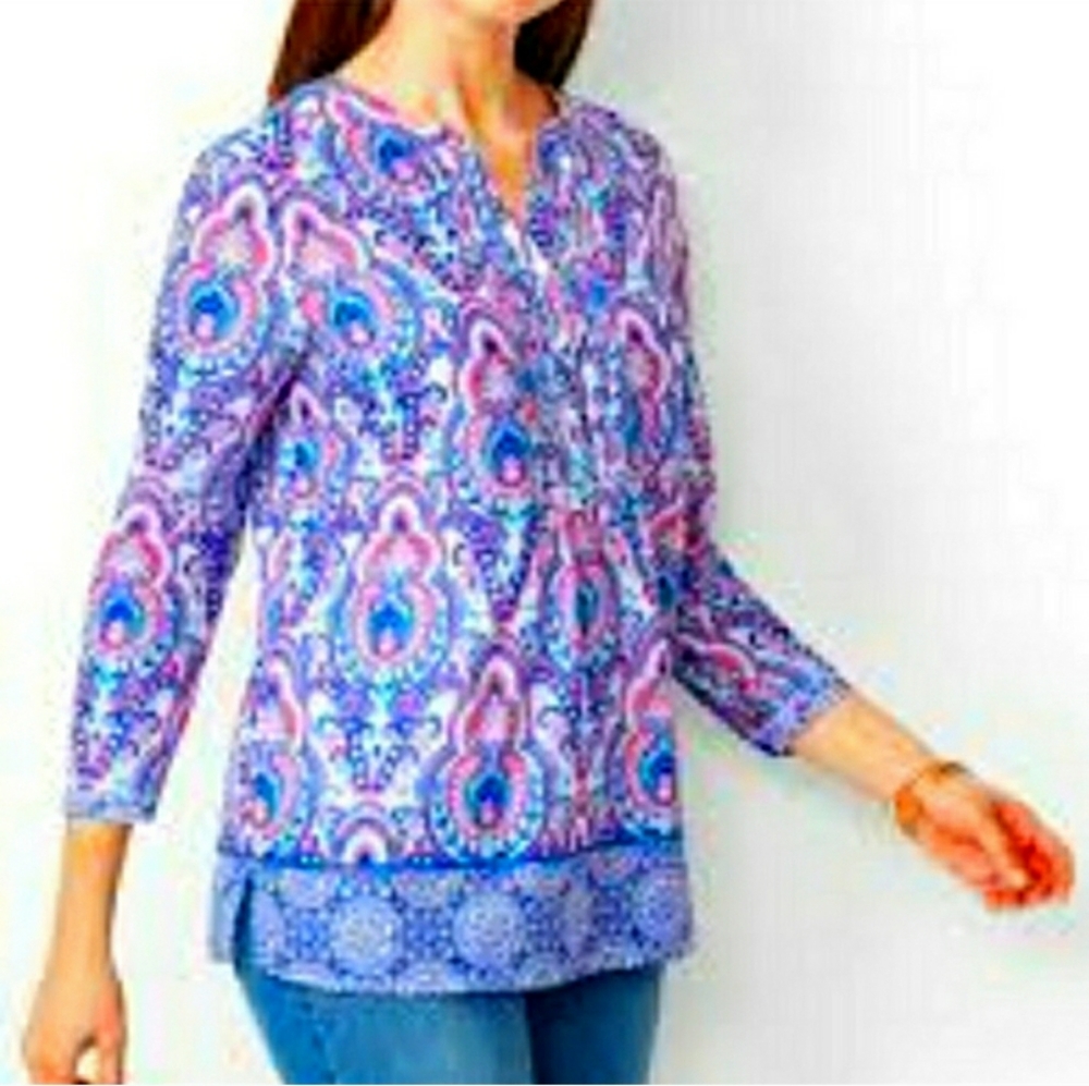 Talbots Paisley-Print tunic blouse top size large new 3/4 sleeve